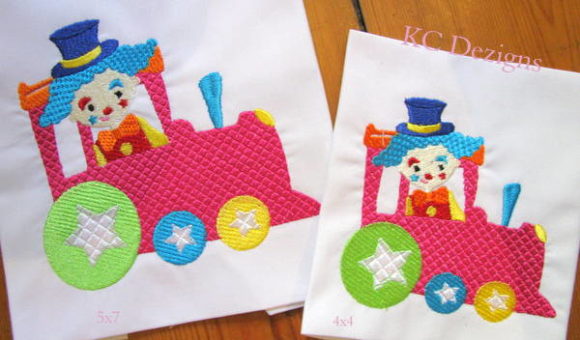 Clown Sitting in Train Embroidery Design